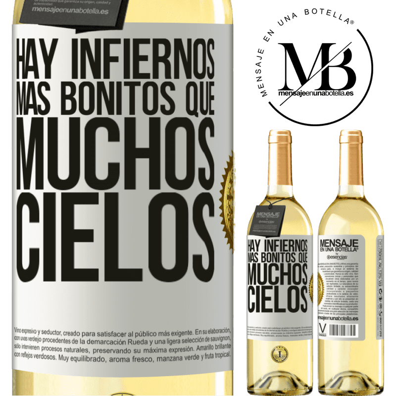 29,95 € Envío gratis | Vino Blanco Edición WHITE Hay infiernos más bonitos que muchos cielos Etiqueta Blanca. Etiqueta personalizable Vino joven Cosecha 2023 Verdejo