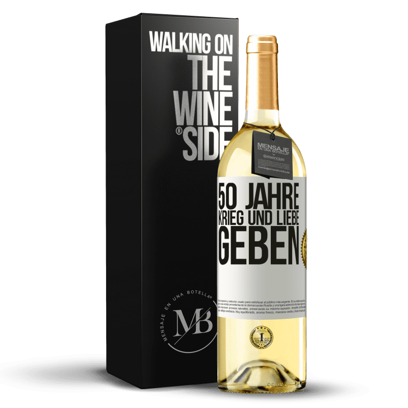29,95 € Kostenloser Versand | Weißwein WHITE Ausgabe 50 Jahre Krieg und Liebe geben Weißes Etikett. Anpassbares Etikett Junger Wein Ernte 2023 Verdejo