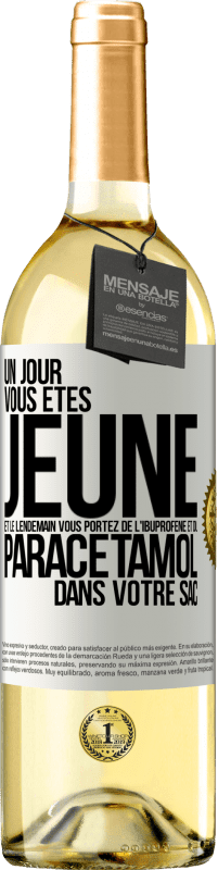 29,95 € | Vin blanc Édition WHITE Un jour, vous êtes jeune et le lendemain, vous portez de l'ibuprofène et du paracétamol dans votre sac Étiquette Blanche. Étiquette personnalisable Vin jeune Récolte 2024 Verdejo