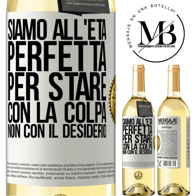 29,95 € Spedizione Gratuita | Vino bianco Edizione WHITE Siamo all'età perfetta, per stare con la colpa, non con il desiderio Etichetta Bianca. Etichetta personalizzabile Vino giovane Raccogliere 2023 Verdejo