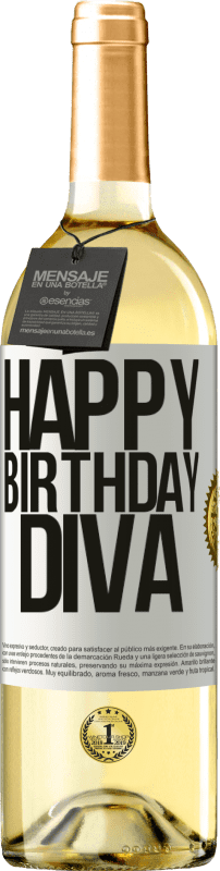 29,95 € | Vino Blanco Edición WHITE Happy birthday Diva Etiqueta Blanca. Etiqueta personalizable Vino joven Cosecha 2023 Verdejo