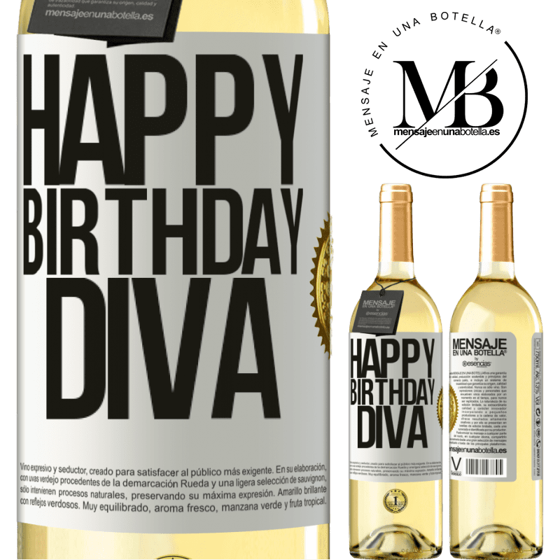 29,95 € Envoi gratuit | Vin blanc Édition WHITE Joyeux anniversaire Diva Étiquette Blanche. Étiquette personnalisable Vin jeune Récolte 2022 Verdejo