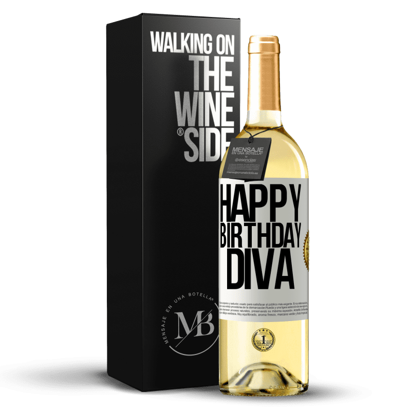 29,95 € Envío gratis | Vino Blanco Edición WHITE Happy birthday Diva Etiqueta Blanca. Etiqueta personalizable Vino joven Cosecha 2023 Verdejo