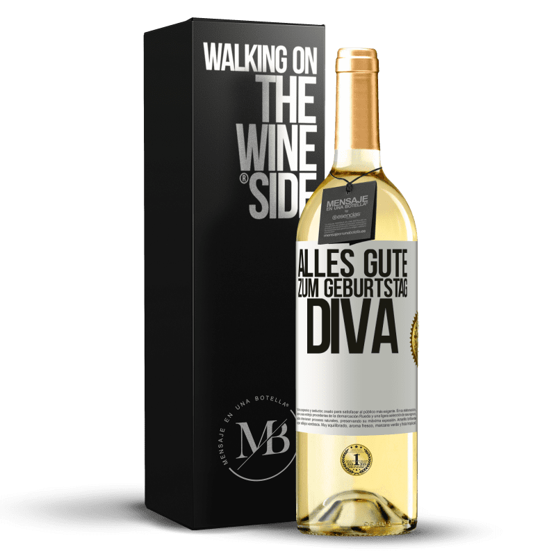 29,95 € Kostenloser Versand | Weißwein WHITE Ausgabe Alles Gute zum Geburtstag Diva Weißes Etikett. Anpassbares Etikett Junger Wein Ernte 2023 Verdejo