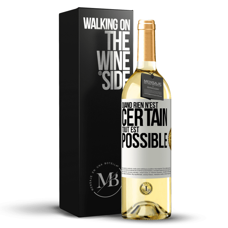 29,95 € Envoi gratuit | Vin blanc Édition WHITE Quand rien n'est certain, tout est possible Étiquette Blanche. Étiquette personnalisable Vin jeune Récolte 2024 Verdejo