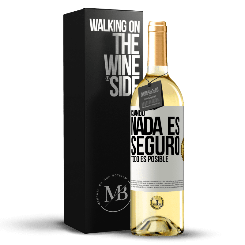 29,95 € Envío gratis | Vino Blanco Edición WHITE Cuando nada es seguro, todo es posible Etiqueta Blanca. Etiqueta personalizable Vino joven Cosecha 2023 Verdejo