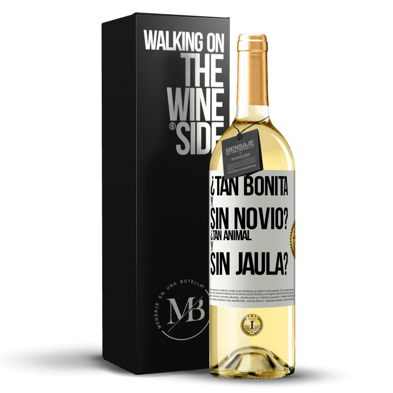 29,95 € Envío gratis | Vino Blanco Edición WHITE ¿Tan bonita y sin novio? ¿Tan animal y sin jaula? Etiqueta Blanca. Etiqueta personalizable Vino joven Cosecha 2023 Verdejo