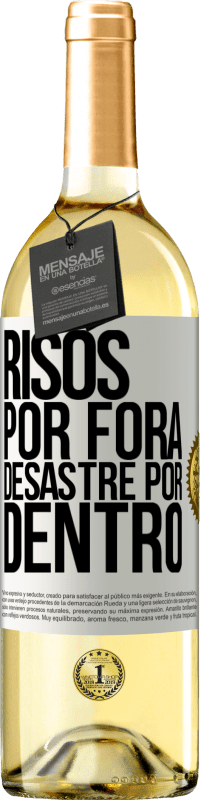 Envio grátis | Vinho branco Edição WHITE Risos por fora, desastre por dentro Etiqueta Branca. Etiqueta personalizável Vinho jovem Colheita 2023 Verdejo