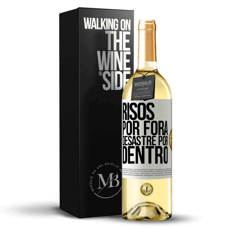 29,95 € Envio grátis | Vinho branco Edição WHITE Risos por fora, desastre por dentro Etiqueta Branca. Etiqueta personalizável Vinho jovem Colheita 2025 Verdejo