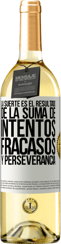 29,95 € | Vino Blanco Edición WHITE La suerte es el resultado de la suma de intentos, fracasos y perseverancia Etiqueta Blanca. Etiqueta personalizable Vino joven Cosecha 2024 Verdejo