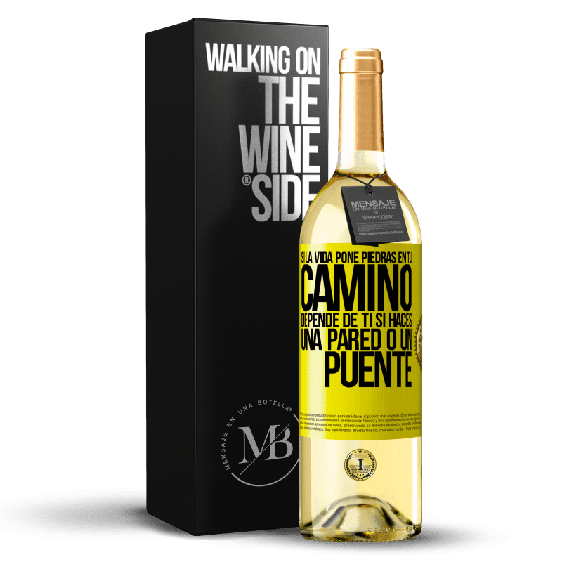 29,95 € Envío gratis | Vino Blanco Edición WHITE Si la vida pone piedras en tu camino, depende de ti si haces una pared o un puente Etiqueta Amarilla. Etiqueta personalizable Vino joven Cosecha 2023 Verdejo