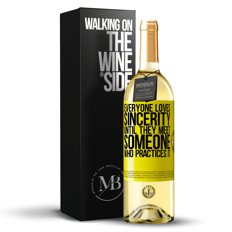 29,95 € Free Shipping | White Wine WHITE Edition Everyone loves sincerity. Until they meet someone who practices it Yellow Label. Customizable label Young wine Harvest 2024 Verdejo