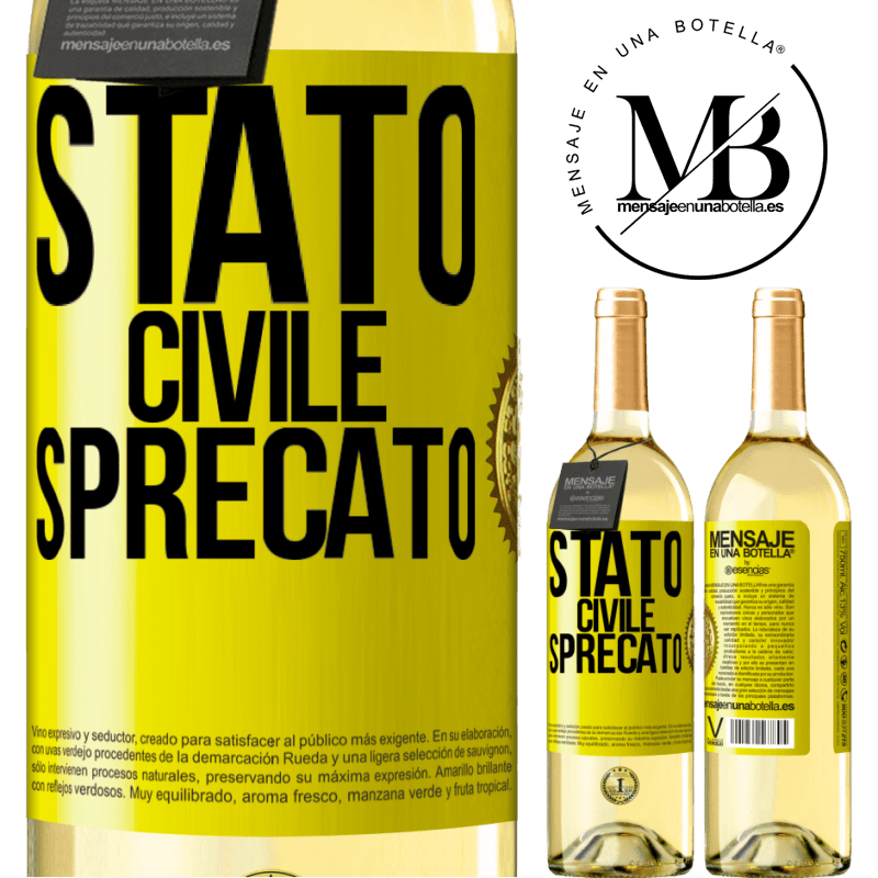 29,95 € Spedizione Gratuita | Vino bianco Edizione WHITE Stato civile: sprecato Etichetta Gialla. Etichetta personalizzabile Vino giovane Raccogliere 2025 Verdejo