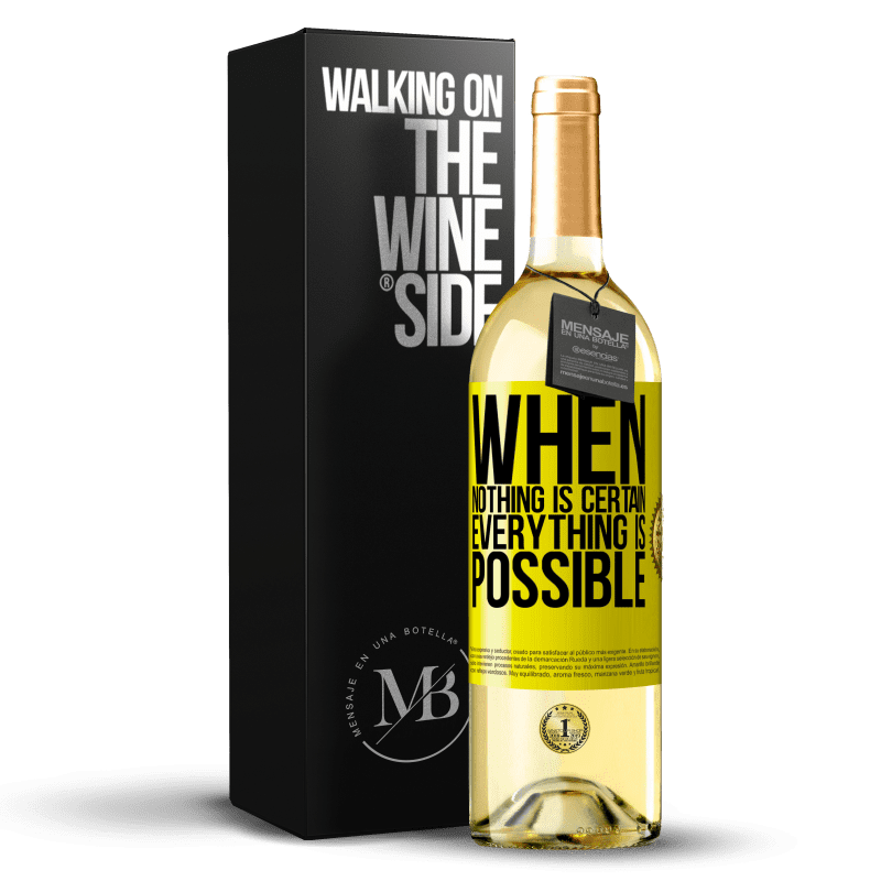 29,95 € Free Shipping | White Wine WHITE Edition When nothing is certain, everything is possible Yellow Label. Customizable label Young wine Harvest 2023 Verdejo