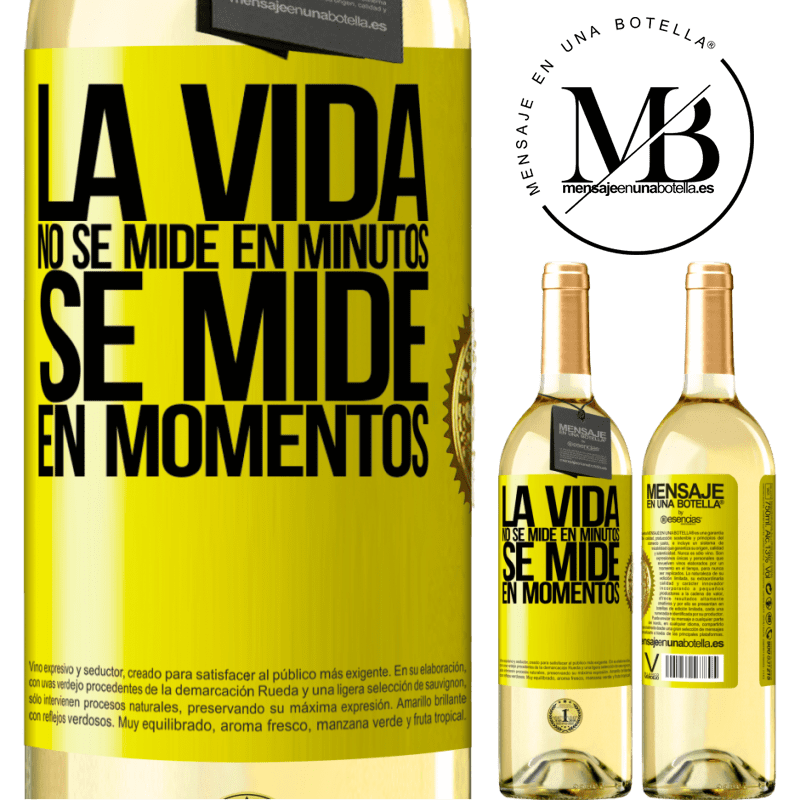 29,95 € Envoi gratuit | Vin blanc Édition WHITE La vie ne se mesure pas en minutes, elle se mesure en moments Étiquette Jaune. Étiquette personnalisable Vin jeune Récolte 2022 Verdejo