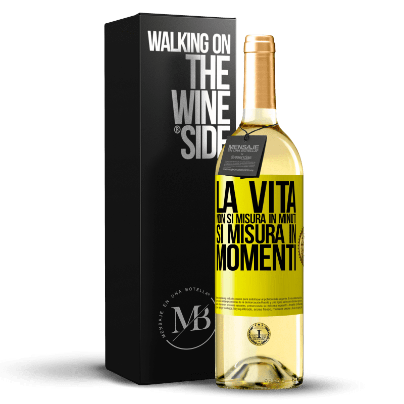 29,95 € Spedizione Gratuita | Vino bianco Edizione WHITE La vita non si misura in minuti, si misura in momenti Etichetta Gialla. Etichetta personalizzabile Vino giovane Raccogliere 2023 Verdejo