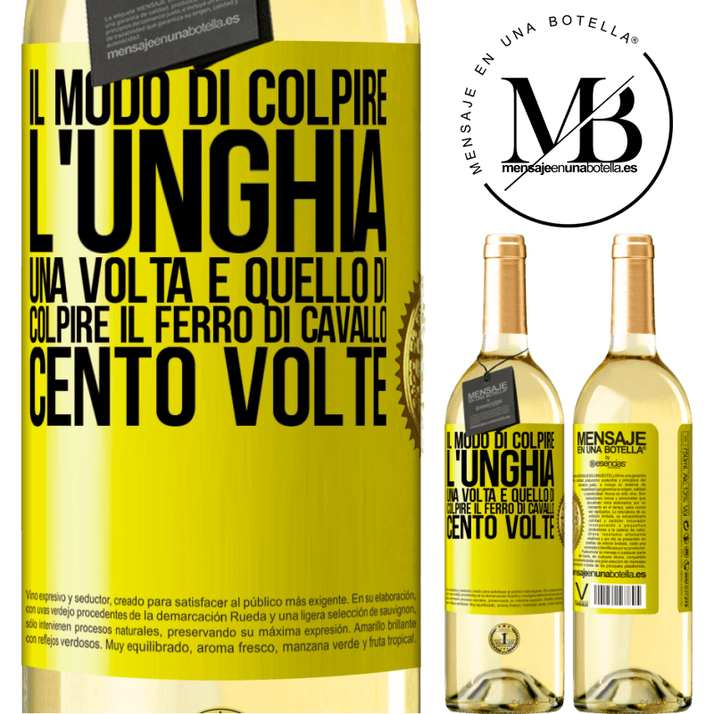 29,95 € Spedizione Gratuita | Vino bianco Edizione WHITE Il modo di colpire l'unghia una volta è quello di colpire il ferro di cavallo cento volte Etichetta Gialla. Etichetta personalizzabile Vino giovane Raccogliere 2025 Verdejo