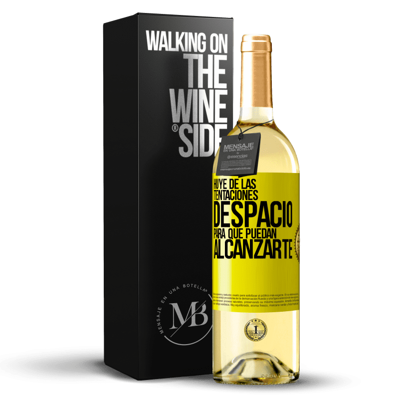 29,95 € Envío gratis | Vino Blanco Edición WHITE Huye de las tentaciones... despacio, para que puedan alcanzarte Etiqueta Amarilla. Etiqueta personalizable Vino joven Cosecha 2024 Verdejo