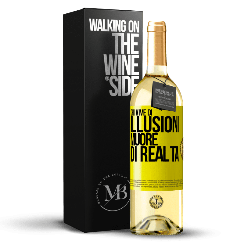 29,95 € Spedizione Gratuita | Vino bianco Edizione WHITE Chi vive di illusioni muore di realtà Etichetta Gialla. Etichetta personalizzabile Vino giovane Raccogliere 2024 Verdejo