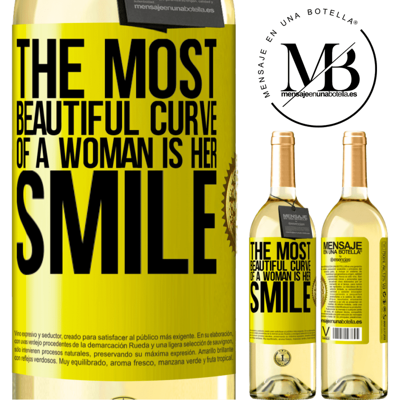 29,95 € Free Shipping | White Wine WHITE Edition The most beautiful curve of a woman is her smile Yellow Label. Customizable label Young wine Harvest 2022 Verdejo