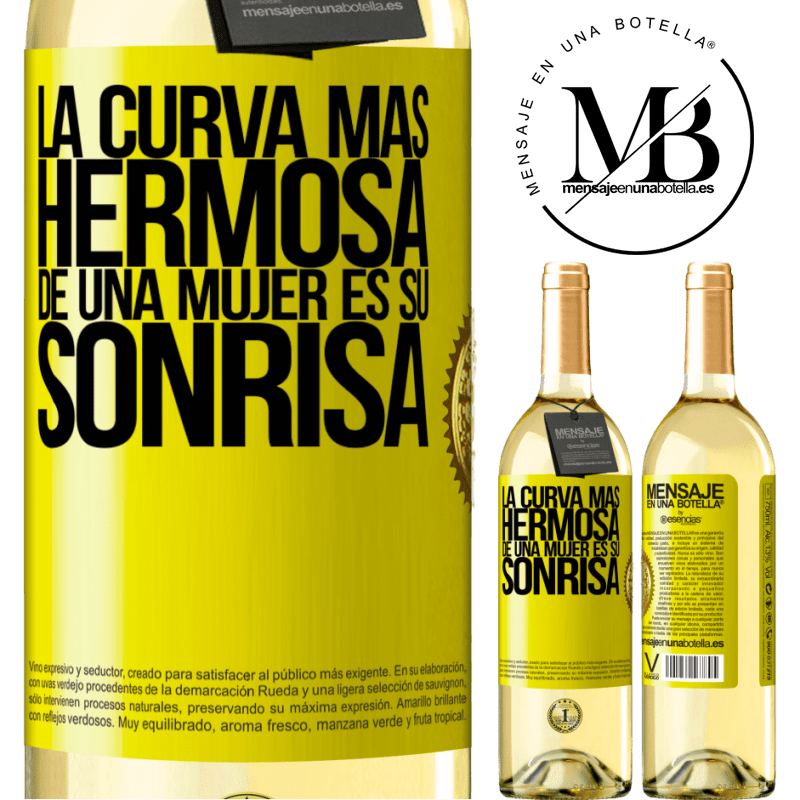 29,95 € Envío gratis | Vino Blanco Edición WHITE La curva más hermosa de una mujer es su sonrisa Etiqueta Amarilla. Etiqueta personalizable Vino joven Cosecha 2025 Verdejo