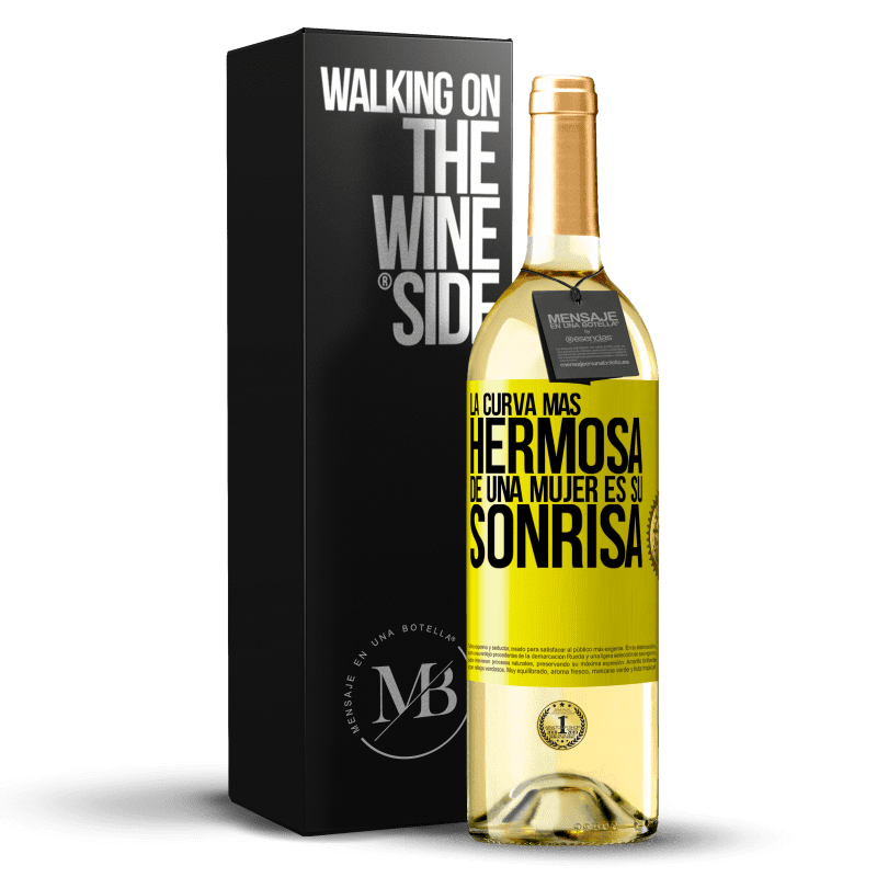 29,95 € Envío gratis | Vino Blanco Edición WHITE La curva más hermosa de una mujer es su sonrisa Etiqueta Amarilla. Etiqueta personalizable Vino joven Cosecha 2024 Verdejo