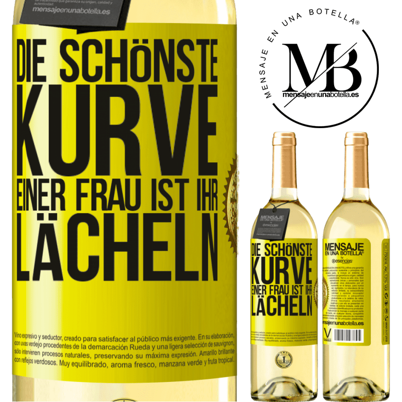 29,95 € Kostenloser Versand | Weißwein WHITE Ausgabe Die schönste Kurve einer Frau ist ihr Lächeln Gelbes Etikett. Anpassbares Etikett Junger Wein Ernte 2024 Verdejo