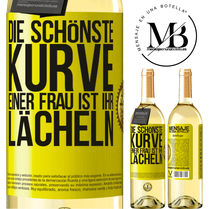 29,95 € Kostenloser Versand | Weißwein WHITE Ausgabe Die schönste Kurve einer Frau ist ihr Lächeln Gelbes Etikett. Anpassbares Etikett Junger Wein Ernte 2025 Verdejo