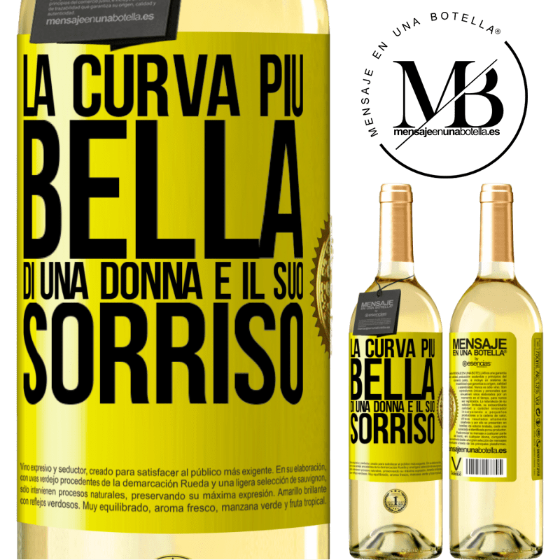 29,95 € Spedizione Gratuita | Vino bianco Edizione WHITE La curva più bella di una donna è il suo sorriso Etichetta Gialla. Etichetta personalizzabile Vino giovane Raccogliere 2025 Verdejo