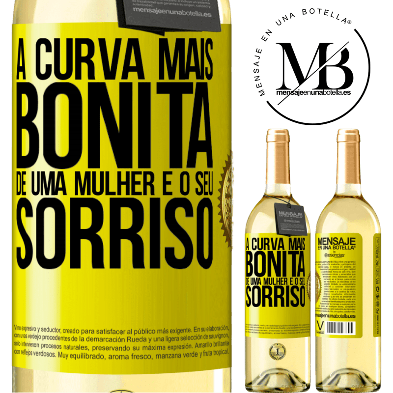 29,95 € Envio grátis | Vinho branco Edição WHITE A curva mais bonita de uma mulher é o seu sorriso Etiqueta Amarela. Etiqueta personalizável Vinho jovem Colheita 2024 Verdejo