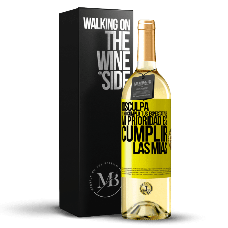 29,95 € Envío gratis | Vino Blanco Edición WHITE Disculpa si no cumplo tus expectativas. Mi prioridad es cumplir las mías Etiqueta Amarilla. Etiqueta personalizable Vino joven Cosecha 2024 Verdejo