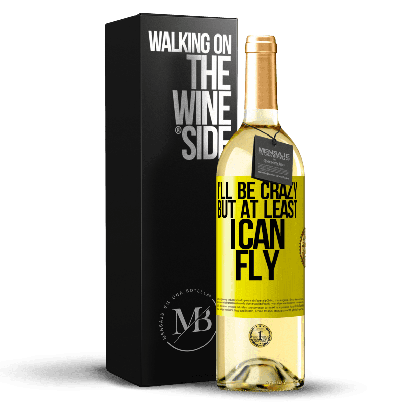 29,95 € 送料無料 | 白ワイン WHITEエディション 私は夢中になりますが、少なくとも私は飛ぶことができます 黄色のラベル. カスタマイズ可能なラベル 若いワイン 収穫 2023 Verdejo