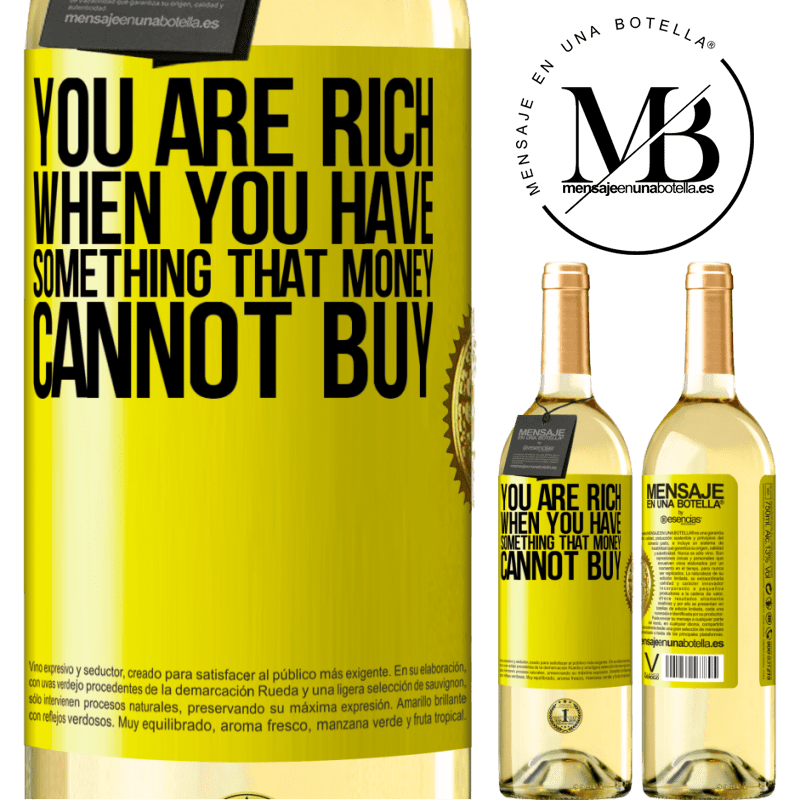 29,95 € Free Shipping | White Wine WHITE Edition You are rich when you have something that money cannot buy Yellow Label. Customizable label Young wine Harvest 2022 Verdejo