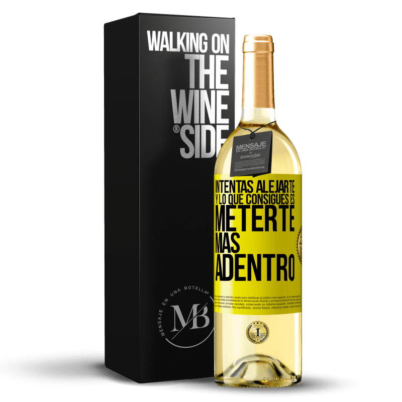 29,95 € Envío gratis | Vino Blanco Edición WHITE Intentas alejarte y lo que consigues es meterte más adentro Etiqueta Amarilla. Etiqueta personalizable Vino joven Cosecha 2024 Verdejo