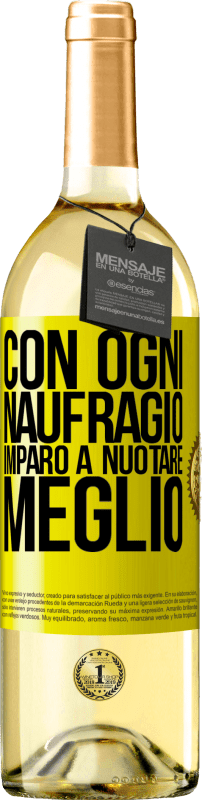 29,95 € | Vino bianco Edizione WHITE Con ogni naufragio imparo a nuotare meglio Etichetta Gialla. Etichetta personalizzabile Vino giovane Raccogliere 2024 Verdejo