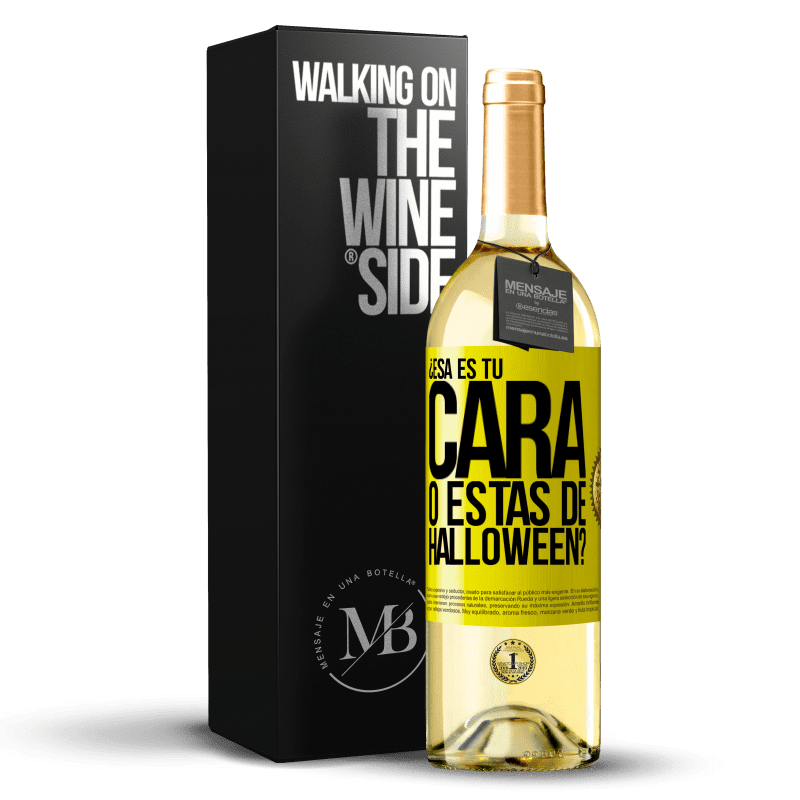 29,95 € Envío gratis | Vino Blanco Edición WHITE ¿Esa es tu cara o estás de Halloween? Etiqueta Amarilla. Etiqueta personalizable Vino joven Cosecha 2024 Verdejo