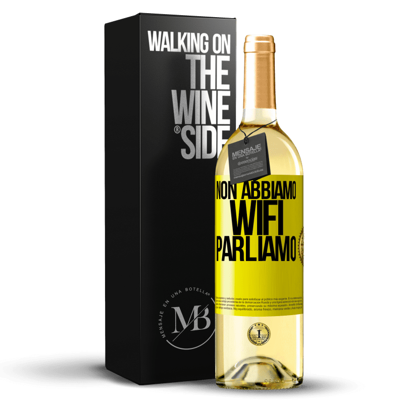 29,95 € Spedizione Gratuita | Vino bianco Edizione WHITE Non abbiamo WiFi, parliamo Etichetta Gialla. Etichetta personalizzabile Vino giovane Raccogliere 2024 Verdejo