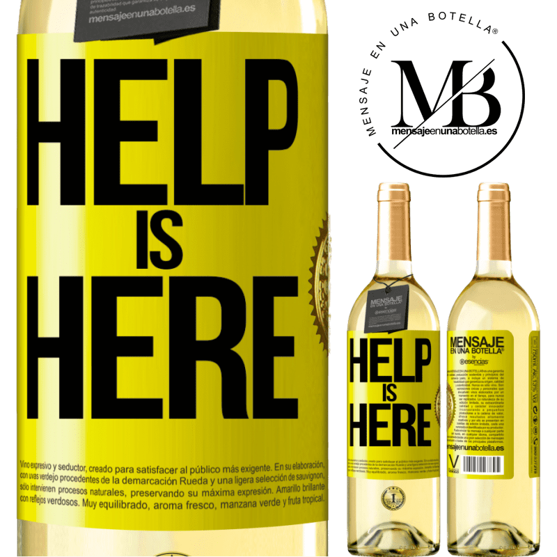 29,95 € Envío gratis | Vino Blanco Edición WHITE Help is Here Etiqueta Amarilla. Etiqueta personalizable Vino joven Cosecha 2024 Verdejo