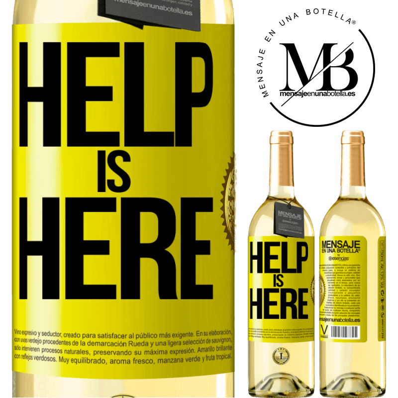 29,95 € Kostenloser Versand | Weißwein WHITE Ausgabe Help is Here Gelbes Etikett. Anpassbares Etikett Junger Wein Ernte 2024 Verdejo