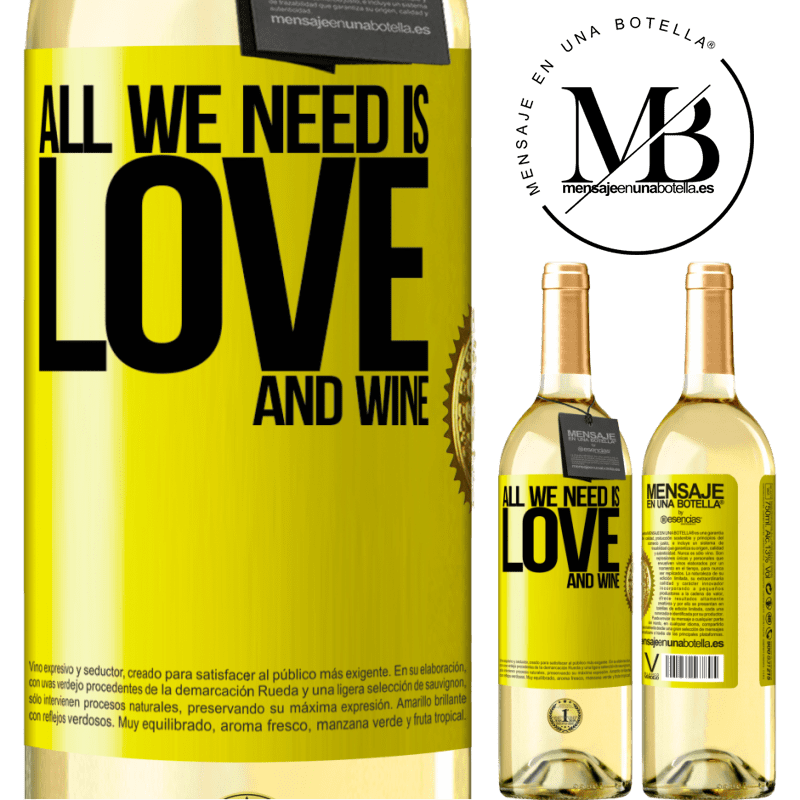 29,95 € Envoi gratuit | Vin blanc Édition WHITE All we need is love and wine Étiquette Jaune. Étiquette personnalisable Vin jeune Récolte 2022 Verdejo