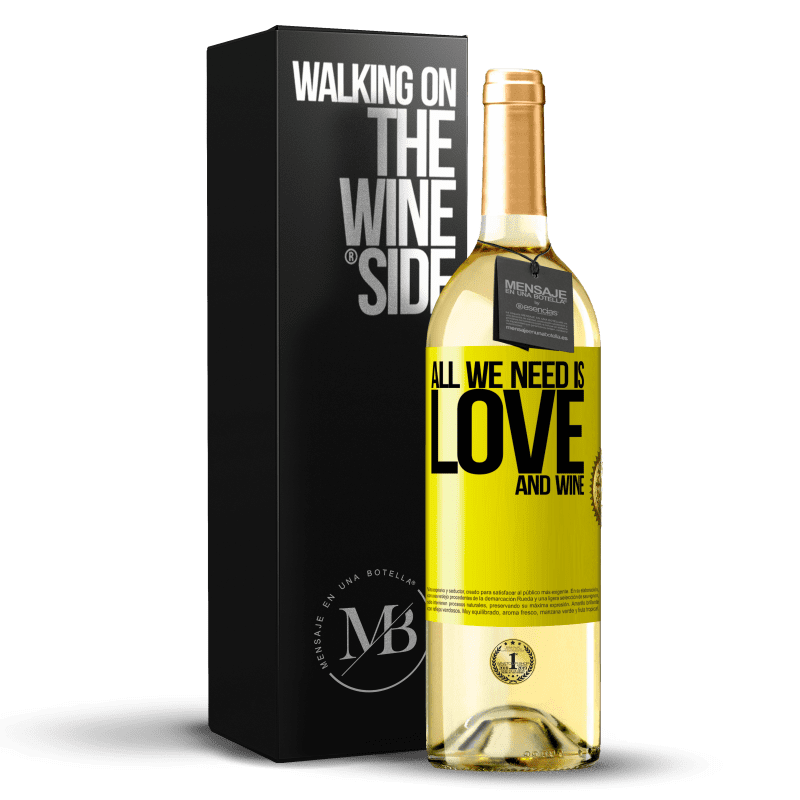 29,95 € Envío gratis | Vino Blanco Edición WHITE All we need is love and wine Etiqueta Amarilla. Etiqueta personalizable Vino joven Cosecha 2023 Verdejo