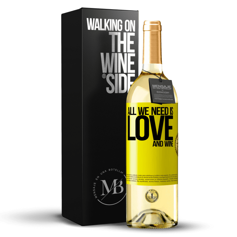 29,95 € Kostenloser Versand | Weißwein WHITE Ausgabe All we need is love and wine Gelbes Etikett. Anpassbares Etikett Junger Wein Ernte 2023 Verdejo
