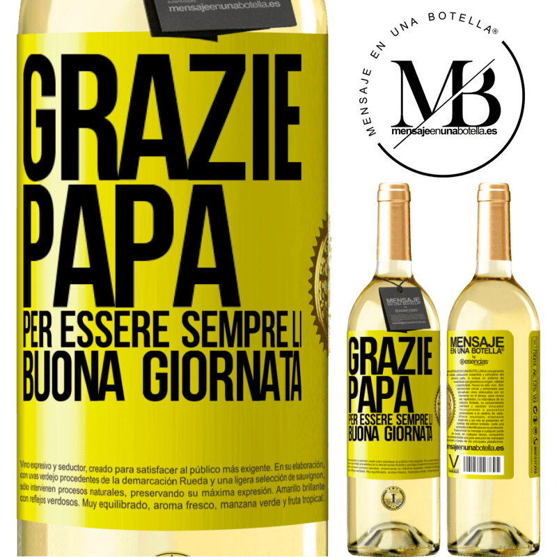 29,95 € Spedizione Gratuita | Vino bianco Edizione WHITE Grazie papà, per essere sempre lì. Buona giornata Etichetta Gialla. Etichetta personalizzabile Vino giovane Raccogliere 2024 Verdejo