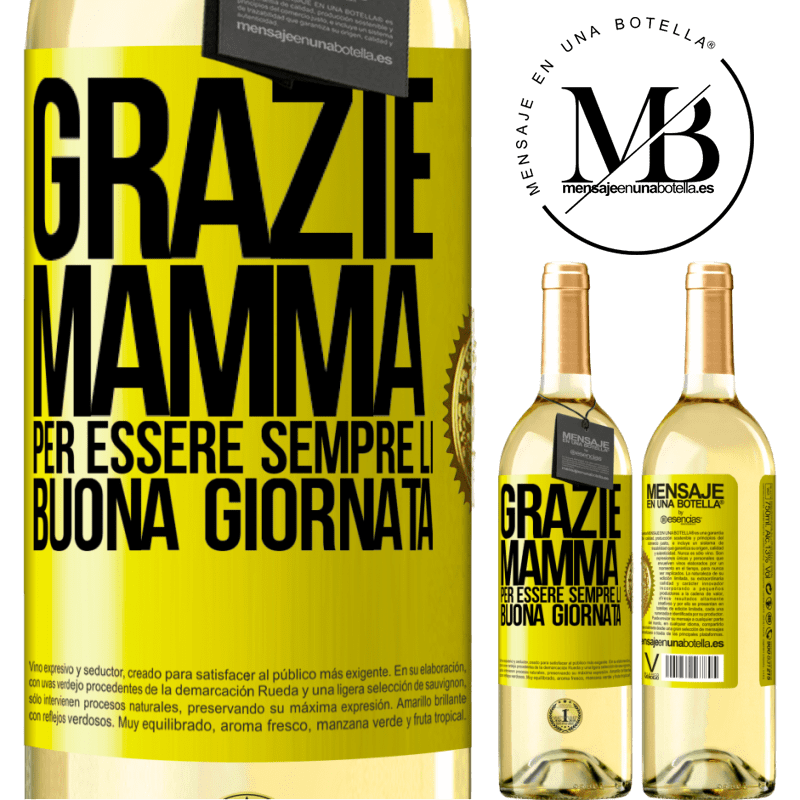 29,95 € Spedizione Gratuita | Vino bianco Edizione WHITE Grazie mamma, per essere sempre lì. Buona giornata Etichetta Gialla. Etichetta personalizzabile Vino giovane Raccogliere 2023 Verdejo