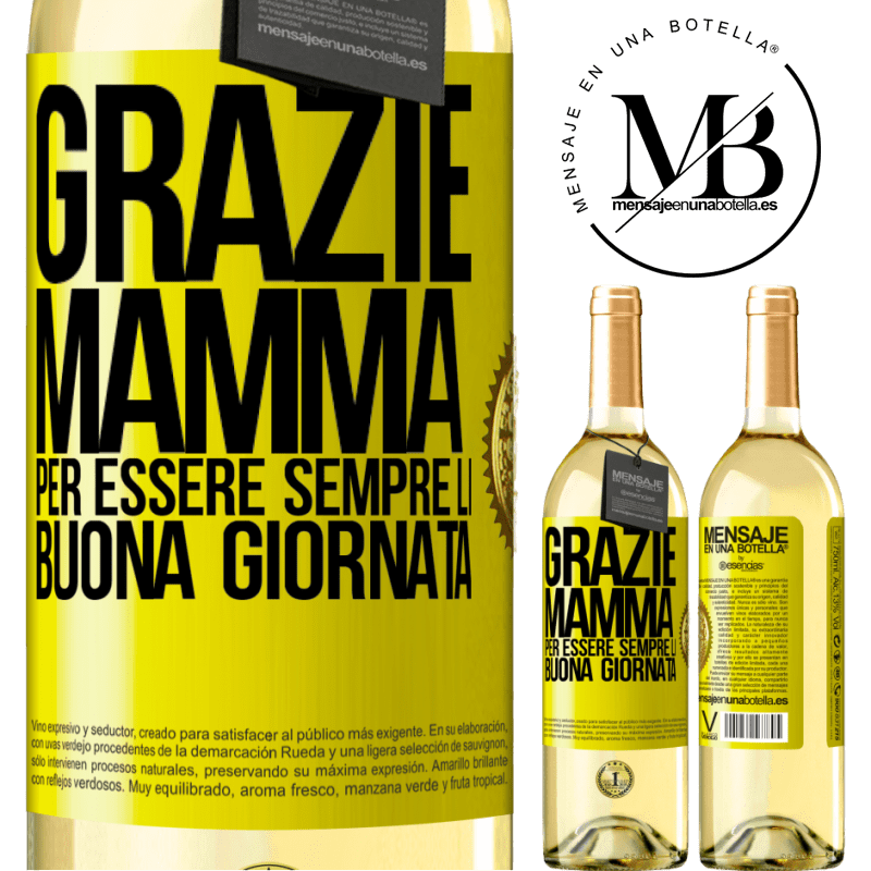 29,95 € Spedizione Gratuita | Vino bianco Edizione WHITE Grazie mamma, per essere sempre lì. Buona giornata Etichetta Gialla. Etichetta personalizzabile Vino giovane Raccogliere 2025 Verdejo