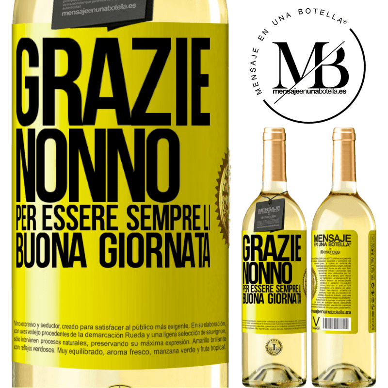 29,95 € Spedizione Gratuita | Vino bianco Edizione WHITE Grazie nonno, per essere sempre lì. Buona giornata Etichetta Gialla. Etichetta personalizzabile Vino giovane Raccogliere 2023 Verdejo