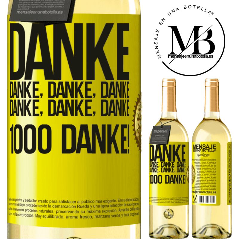 29,95 € Kostenloser Versand | Weißwein WHITE Ausgabe Danke Danke, Danke, Danke Danke, Danke, Danke 1000 Mal Danke! Gelbes Etikett. Anpassbares Etikett Junger Wein Ernte 2025 Verdejo