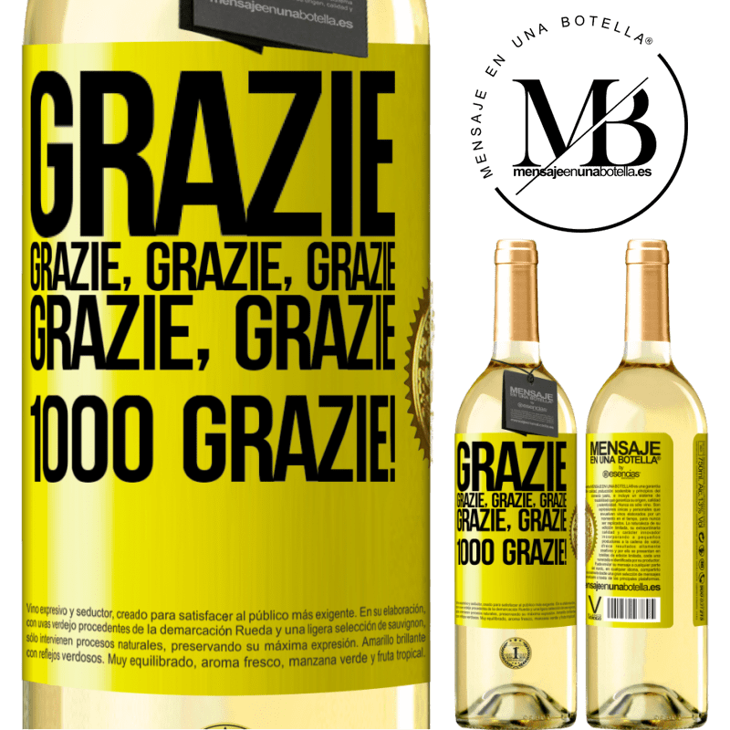 29,95 € Spedizione Gratuita | Vino bianco Edizione WHITE Grazie, grazie, grazie, grazie, grazie, grazie 1000 Grazie! Etichetta Gialla. Etichetta personalizzabile Vino giovane Raccogliere 2023 Verdejo