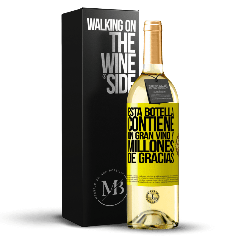 29,95 € Envío gratis | Vino Blanco Edición WHITE Esta botella contiene un gran vino y millones de GRACIAS! Etiqueta Amarilla. Etiqueta personalizable Vino joven Cosecha 2023 Verdejo