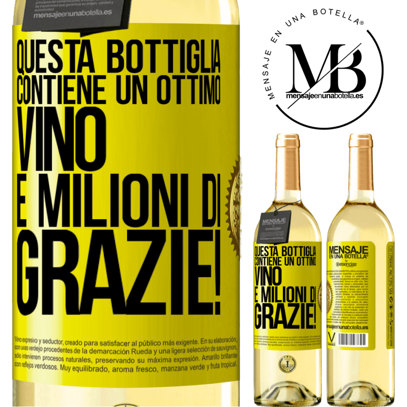 29,95 € Spedizione Gratuita | Vino bianco Edizione WHITE Questa bottiglia contiene un ottimo vino e milioni di GRAZIE! Etichetta Gialla. Etichetta personalizzabile Vino giovane Raccogliere 2023 Verdejo